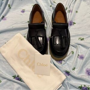NWOB Chloe Jamie Black Platform Leather Tassel Loafers sz37